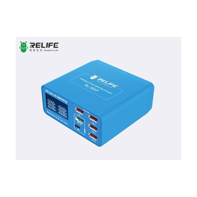 RELFIE RL-304P Cargador Lightning con pantalla digital inteligente de 6 puertos (PD + QC3.0)