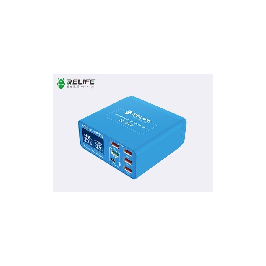 RELFIE RL-304P Cargador Lightning con pantalla digital inteligente de 6 puertos (PD + QC3.0)