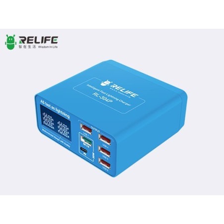 RELFIE RL-304P Cargador Lightning con pantalla digital inteligente de 6 puertos (PD + QC3.0)