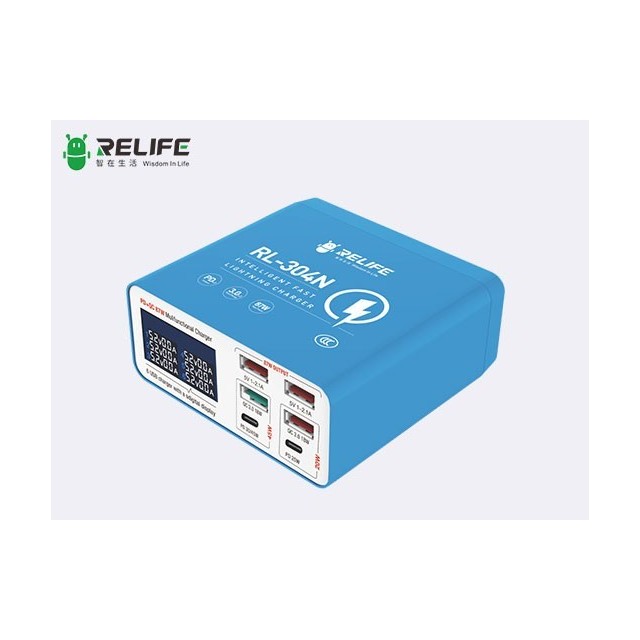 RELIFE RL-304N Pantalla digital inteligente Cargador de 6 puertos/voltaje amplio